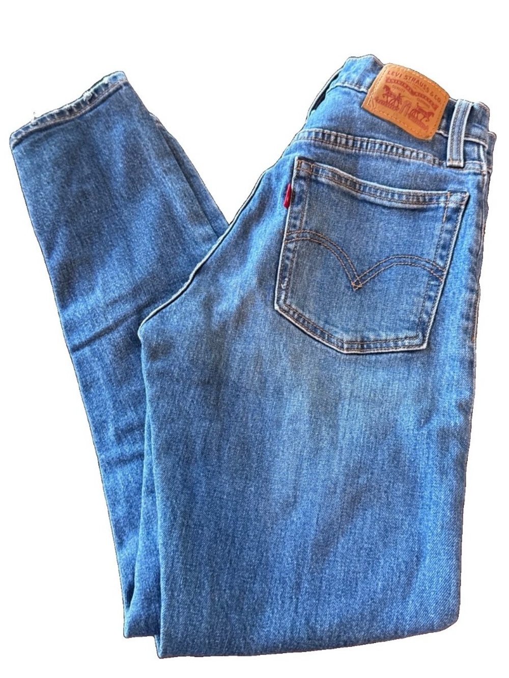 Levi's Wedgie Skinny High-Rise Jeans Women’s SZ 25 Button Fly Ripped Fringe Knee